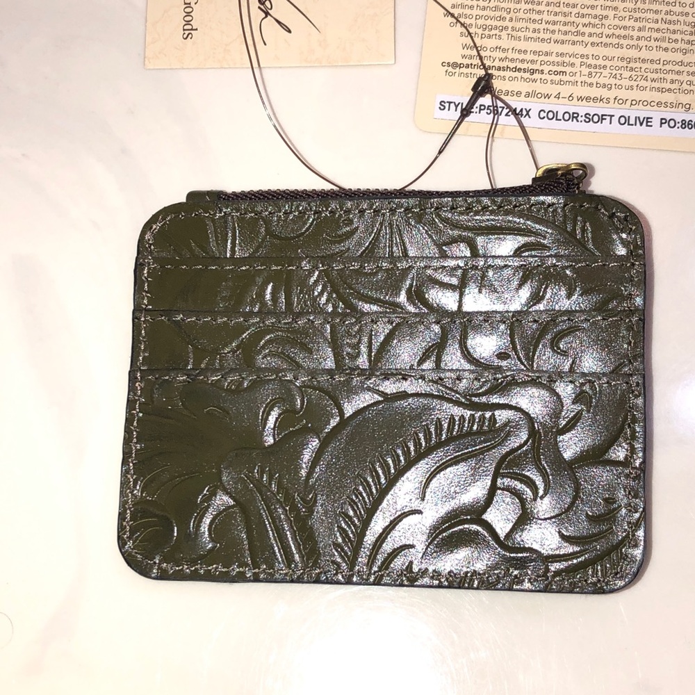 Patricia Nash Cassis Burnished Tooled Leather ID Card Case Soft Olive NWT - Picture 7 of 16